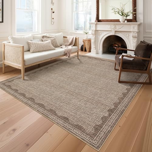 Garvee Modern Bordered Rugs for Living Room 8x10 Large Washable Rug Coffee - Image 3