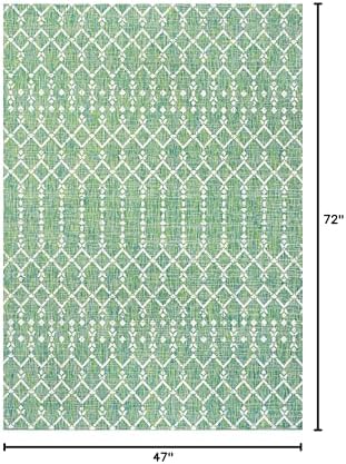 JONATHAN Y Moroccan Geometric Indoor Outdoor Area Rug 4X6 Green/Cream, Ourika - Image 2