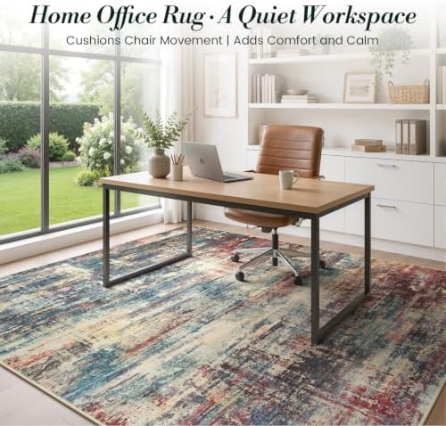 6x9 Washable Area Rug for Living Room, Rust Red and Slate Blue - Image 4