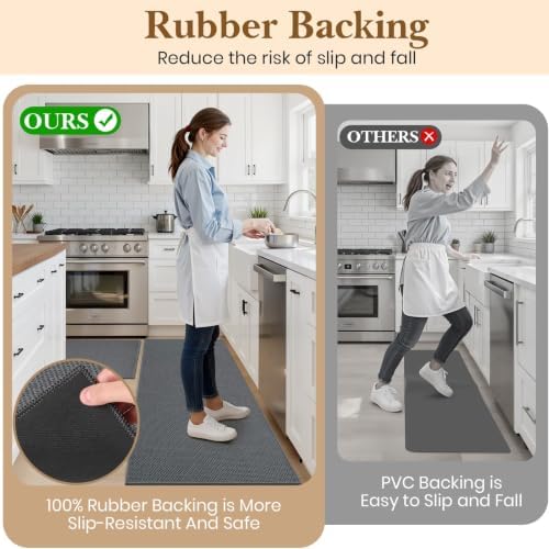 Kitchen Rugs Set of 2, Washable Floor Mats, Khaki 20x32+20x60in - Image 5