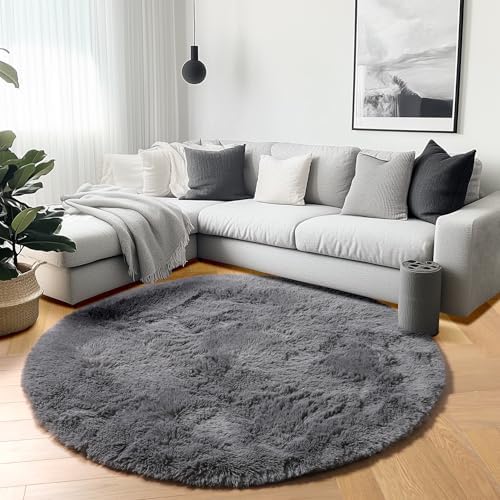 ONASAR Grey Round Area Rugs 5ft, Fluffy Plush Shaggy Carpet - Image 6