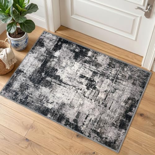 KOZYFLY Abstract Entryway Rug 2x3 Washable Door Mat Indoor Grey Black by KOZYFLY