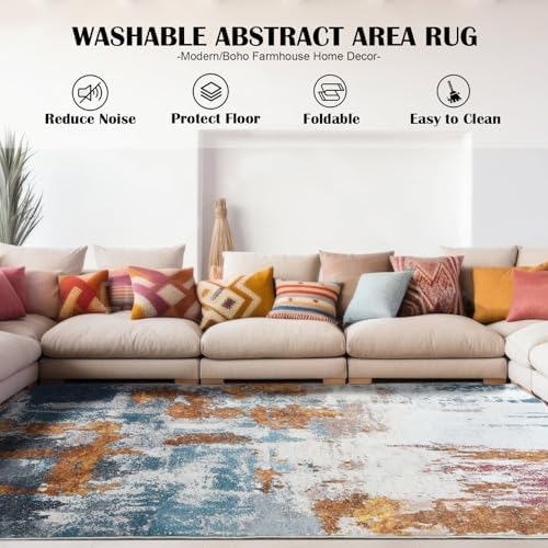 Area Rug 9x12 Washable Rugs Modern Abstract Area Rug Soft Non-Slip Non-Shedding - Image 3