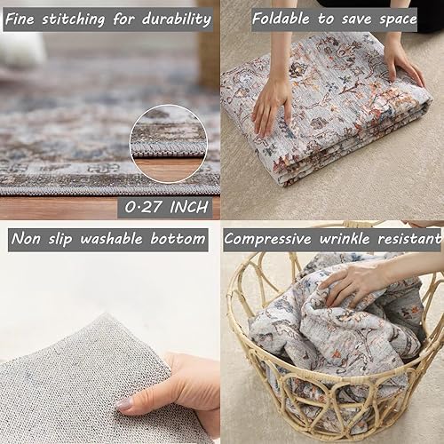 CHAMPLANT Washable Vintage Area Rug 6x9 Boho Chic Medallion Distressed Design - Image 6