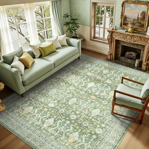 5x7 Area Rugs for Living Room, Washable Non-Slip Carpet, Light Green by Lofus