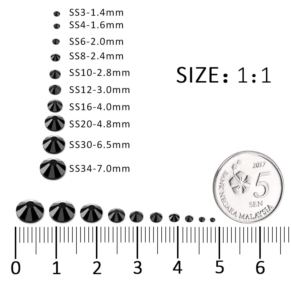 1440Pcs Black Crystal Rhinestones,Glass Flatback Rhinestones Gemstones for Nail Face Makeup Art Crafts Clothes Decoration - (SS12,3.0mm,Black)
