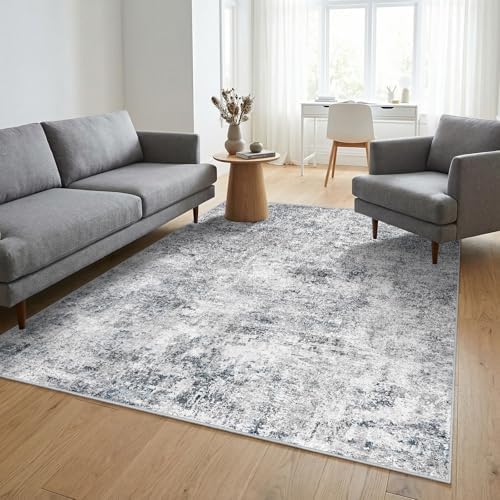 4x6 Washable Area Rug: Wide Abstract Neutral Entryway Carpet BlueGray - Image 2