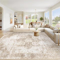 Area Rug 10x12 Washable Rug, Vintage Boho Medallion Rugs Non-Slip Soft Low Pile by VECARF