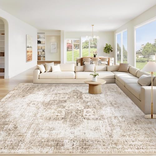 Area Rug 10x12 Washable Rug, Vintage Boho Medallion Rugs Non-Slip Soft Low Pile by VECARF