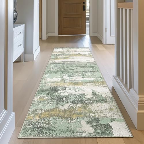BEIMO 2x6 Green Abstract Runner Rug, Washable Non-Slip - Image 4