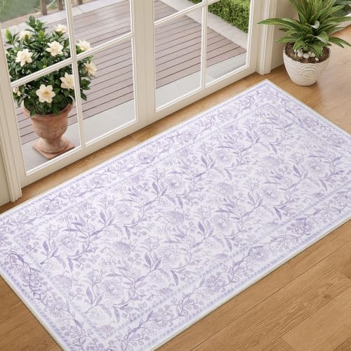DUKINO 2x4 Rug, Washable Vintage Floral Entryway Rug Non Slip by DUKINO