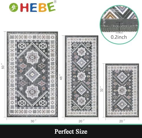 HEBE Boho Kitchen Rugs Set of 3, Non Slip Washable Kitchen Mats - Image 2