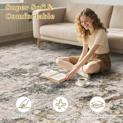 5x7 Area Rugs Abstract Washable Living Room Rug, Dark Brown - Image 7