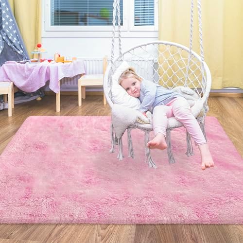 Small Area Rug for Bedroom 3x5ft Mini Tie-Dye Pink Fluffy Rug Mat Bedside Throw - Image 4