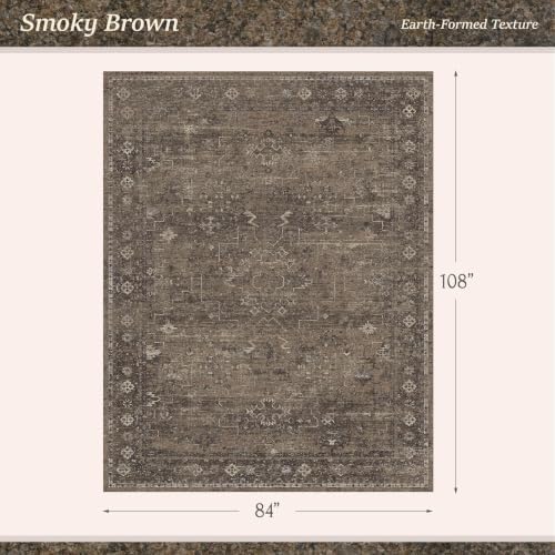 Brown Farmhouse 7x9 Area Rugs for Living Room, Dark Neutral Vintage Distressed - Image 2