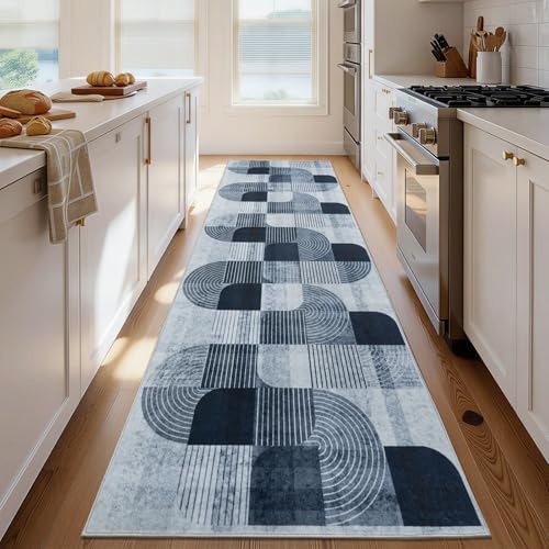 Washable Modern Geometric Hallway Runner Rug - Image 4