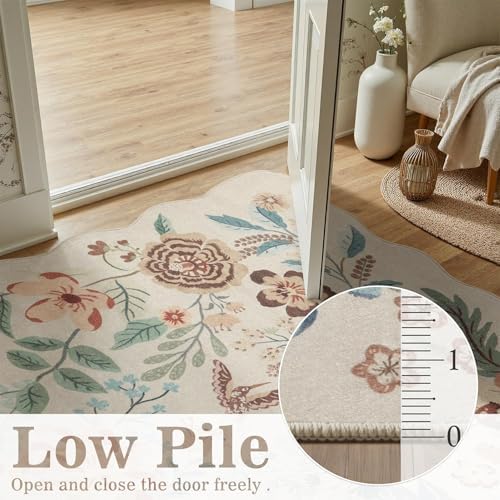 DCX Beige Floral Rug 2x6, Washable Beige Rug - Image 4