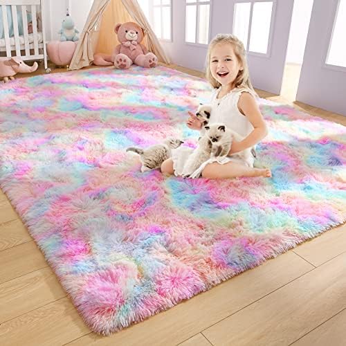 AROGAN Fluffy 5x8 Rainbow Area Rugs by AROGANAREARUG