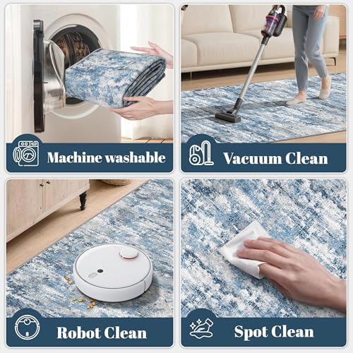 Entryway Runner Rug 2x4ft, Non Slip Carpet Runner, Ocean Blue - Image 4