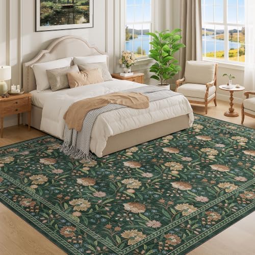 DUKINO 9x12 Area Rug for Living Room, Vintage Floral Washable Rug - Image 3