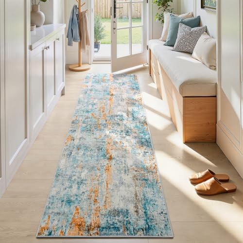 2x7 Blue Rug Runners for Hallways Kitchen Runner Rug Non Slip Washable Black by OmpaaHomeDecor