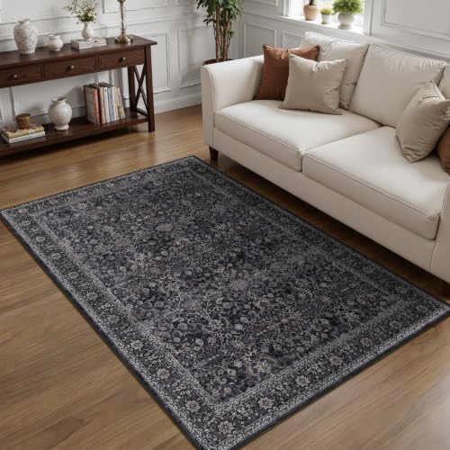 Dark 4x6 Washable Rug, Small Area Rugs Non Slip by Jainmy