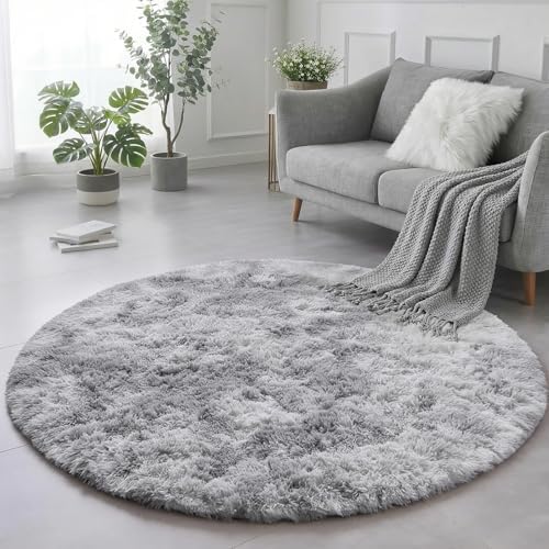 Amdrebio Tie-Dyed Light Grey Big Shag Round Rug 6Ft - Image 4