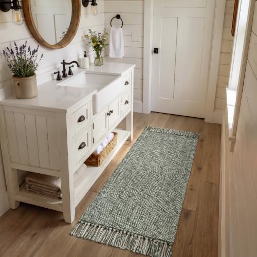 Collive Sage Green Bathroom Runner Rug, Machine Washable Kitchen Rugs by Collive