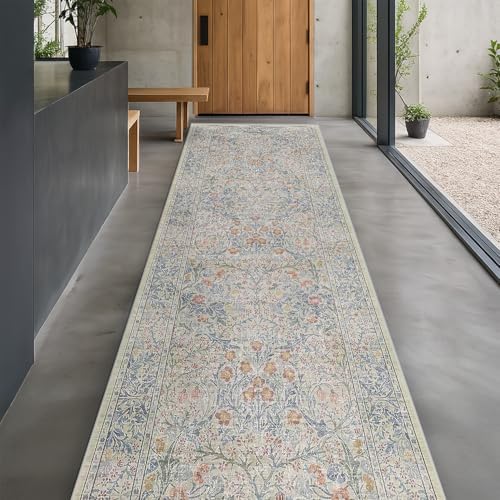 Vintage Beige Blue 3x12 Runner Rug - Image 6
