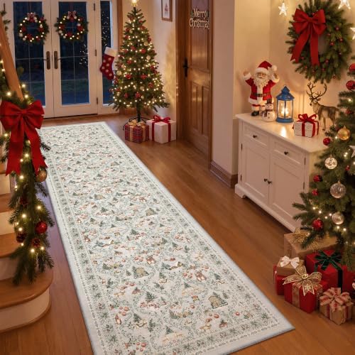 2x8 Christmas Runner Rug for Hallway, Washable Kitchen Rug by Restydon