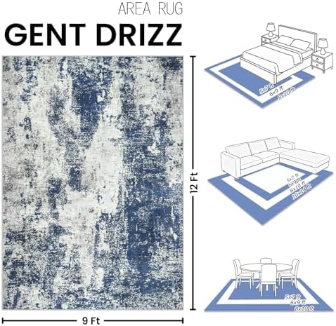 9x12 Area Rugs for Living Room Large Washable Abstract Blue Carpets - Image 2
