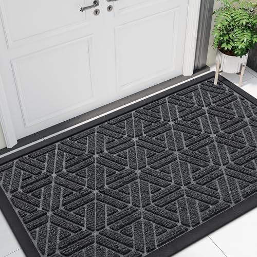 Smiry Front Door Mat Outside Entrance, Low Profile Rubber Doormat by Smiry