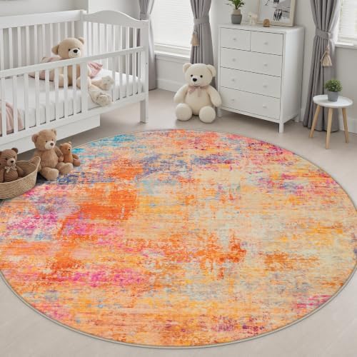 Round Area Rug Living Room: 8 ft Modern Washable Indoor Carpet - Image 5