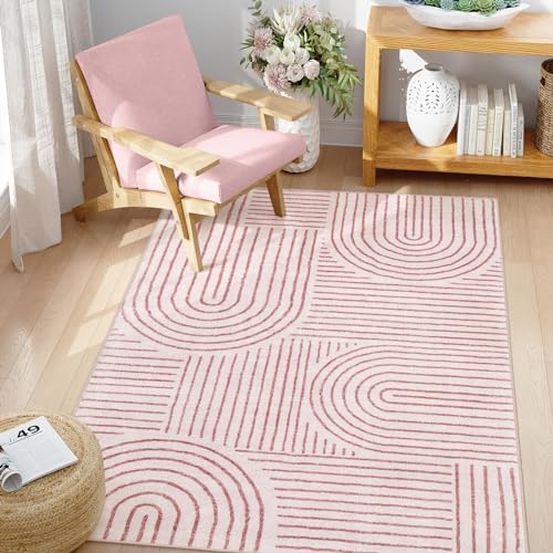 Lahome Abstract Washable Pink Rug, 4x6 Rugs by Lahome