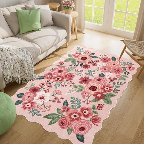 DUKINO 4x6 Area Rug, Non Slip Floral Washable Rug - Image 5