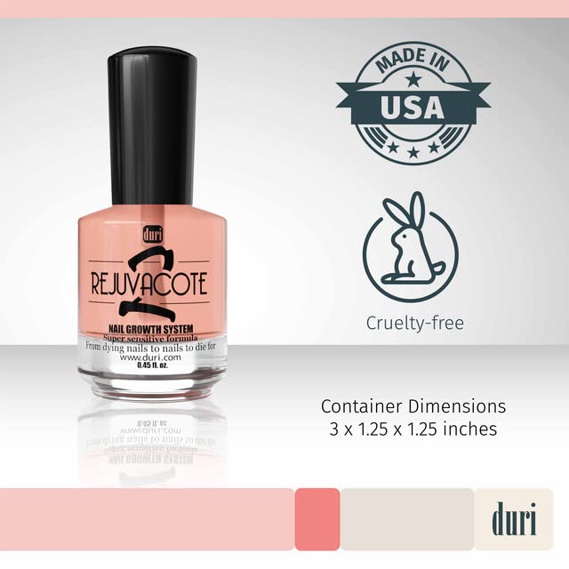Duri Rejuvacote 2 Nail Growth System Sensitive Formula - Nail Hardener and Strengthener for Brittle, Breaking, Splitting Nail Repair - 0.45 Fl Oz (Pack of 1)