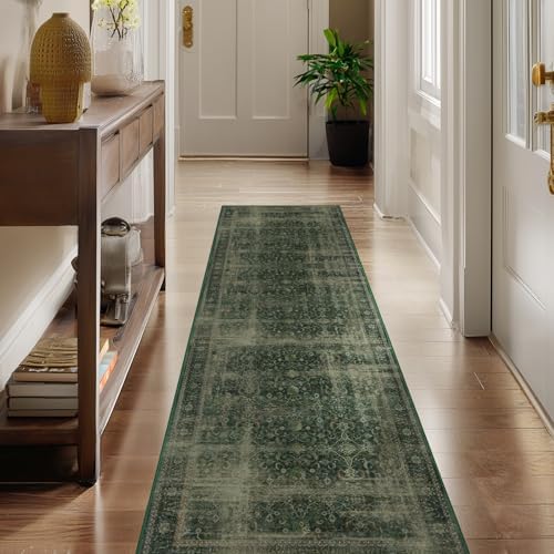 Dark Green 2x6 Hallway Runner Rug, Washable Non Slip Thin Carpet Runners by Jainmy