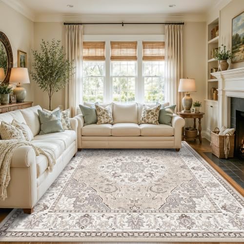 10x10 Square Living Room Rug: Washable Vintage Ultra Soft Carpet - Image 4