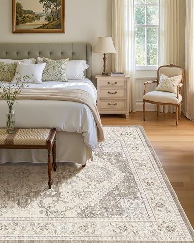 Washable Area Rug-10X14 Vintage Neutral Soft Brown - Image 4
