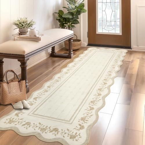Garvee 2x6 Runner Rug Scalloped Kitchen Runner Rug Entryway Runners Ivory by Garvee