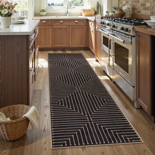 Lahome Black 2x8 Kitchen Runner, Modern Geometric Runner Rug Non Slip by Lahome
