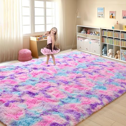 Tepook Pink Blue Purple Fluffy 8x10 Area Rug - Image 3