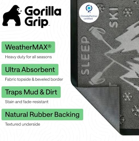 GORILLA GRIP WeatherMAX Door Mat, Indoor Outdoor, Charcoal Skiing - Image 2