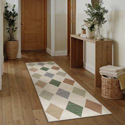 PureCozy 2x6 Washable Runner Rug Kitchen Colorful Non Slip Checkered Carpet by PureCozy
