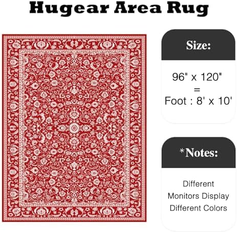 HUGEAR 8x10 Christmas Red Floral Washable Area Rug - Image 2