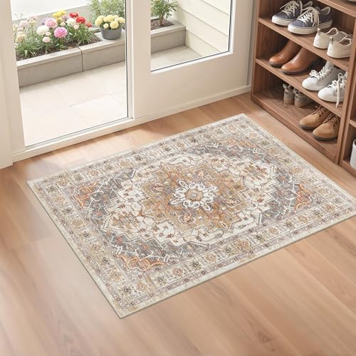 befbee 2x3 Washable Rugs, Entryway Non Slip Stain Resistant Turmeric Rug by Befbee