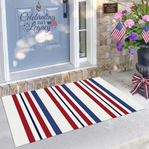 KILOCOCO Patriotic Striped Rug 2.3'x3.6' Washable Woven Front Door Mat by Kilococo