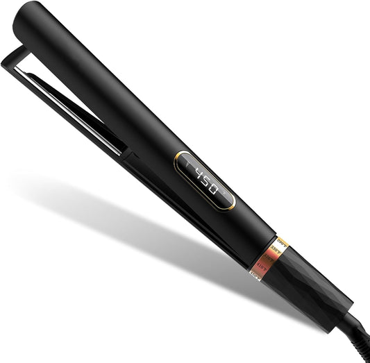 Nicebay Hair Straightener and Curler Fast Heating Titanium Iron with 5 Temp Settings and Negative Ion Technology, Travel-Friendly