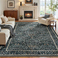 Lofus Black Boho Floral Rug 8x10, Washable Large Living Room Area Rugs by Lofus
