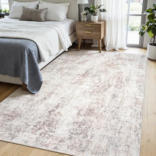 5x7 Area Rugs for Living Room Large Washable Abstract Rug Beige Grey - Image 3